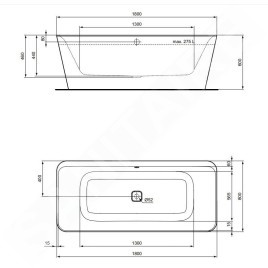 Ideal Standard Tonic II - Baignoire îlot 1800x800 mm, blanc mat K8726V1