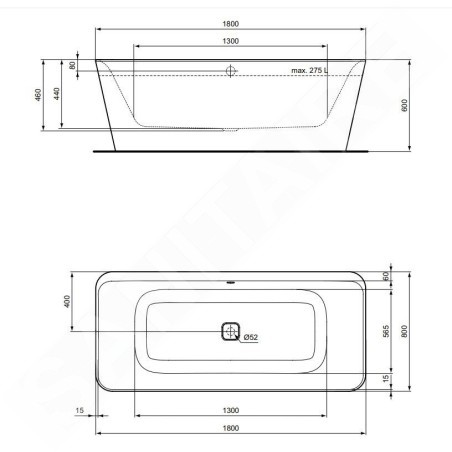 Ideal Standard Tonic II - Baignoire îlot 1800x800 mm, blanc mat K8726V1