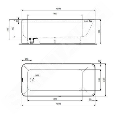 Ideal Standard Conca Ceram - Baignoire îlot 1800x800 mm, blanc mat K8830EN
