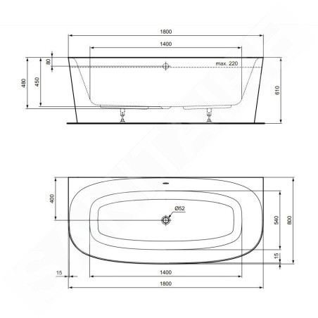 Ideal Standard Dea - Baignoire îlot 1800x800 mm, blanc T994101