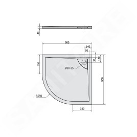Polysan Receveurs de douche - Receveur de douche LUSSA avec cache siphon, 900x900 mm, R550, blanc 71602