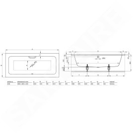 Bette One - Baignoire encastrable 1800x800 mm,  1 trou pour poignée, blanc 3313-0001GR
