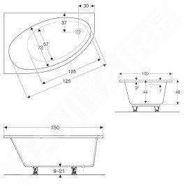 Geberit Selnova - Baignoire d'angle 1500x1000x466 mm, gauche, blanc 554.272.01.1