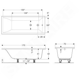 Geberit Selnova Square - Baignoire 1700x700x420 mm, blanc 554.384.01.1
