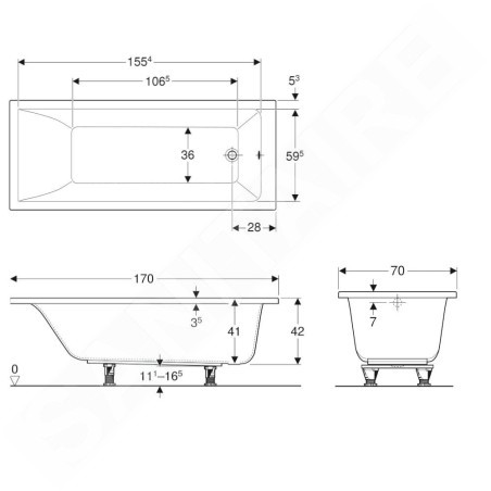 Geberit Selnova Square - Baignoire 1700x700x420 mm, blanc 554.384.01.1