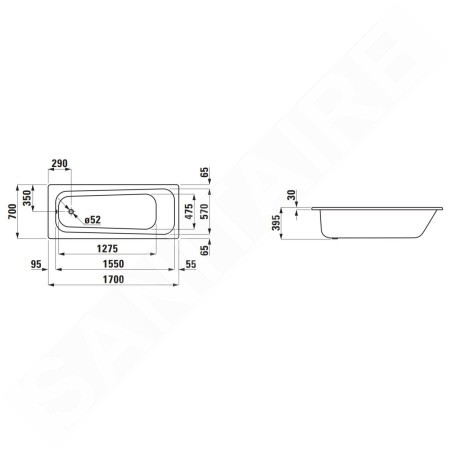 Laufen Pro - Baignoire 1700x700x395 mm, blanc H2249500000401