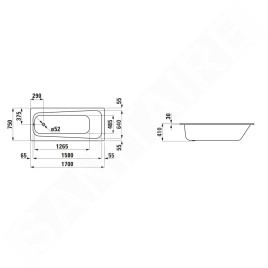 Laufen Pro - Baignoire 1700x750x410 mm, blanc H2259500000401