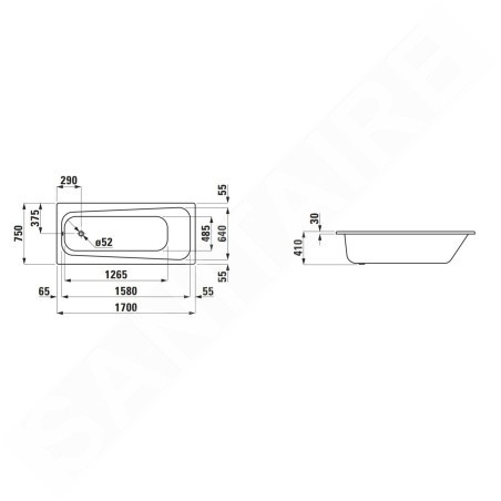 Laufen Pro - Baignoire 1700x750x410 mm, blanc H2259500000401
