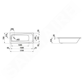 Laufen Pro - Baignoire 1700x750x410 mm, blanc H2259530000401