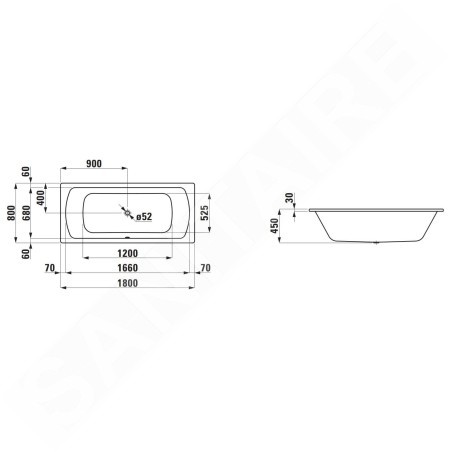 Laufen Pro - Baignoire 1800x800x450 mm, blanc H2279500000401