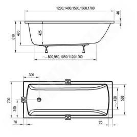 Ravak Classic II - Baignoire 1400x700 mm, blanc CC21000000
