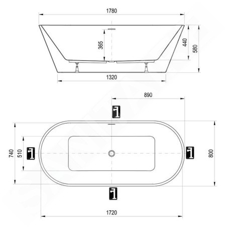 Ravak Solo - Baignoire autoportante, 1780x800 mm, blanche XC00100036