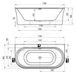 Ravak Ypsilon Wall - Baignoire autoportante, 1780x860 mm, blanche XC00100035