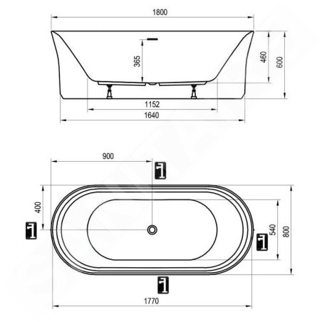 Ravak Ypsilon - Baignoire sur pied, 1800x800 mm, blanc XC00100034
