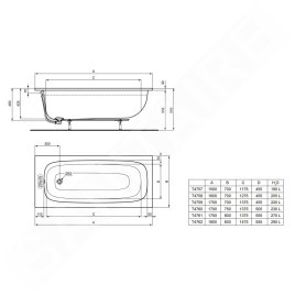 Ideal Standard i.Life - Baignoire 1700x750 mm, blanc T476001
