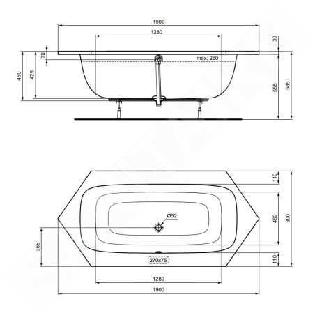 Ideal Standard i.Life - Baignoire Hexagon 1900x900 mm, blanc T476701