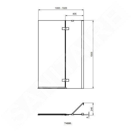 Ideal Standard i.Life - Paroi de baignoire, deux battants, 1000 mm, droite, silver bright / verre clair T4886EO
