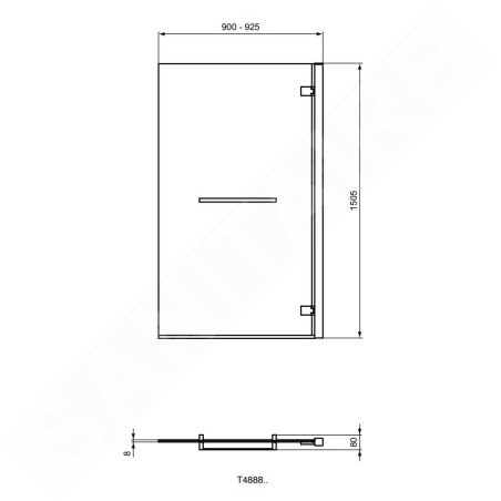 Ideal Standard i.Life - Paroi de baignoire avec porte-serviette, 900 mm, droite, silver bright / verre clair T4888EO