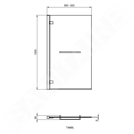 Ideal Standard i.Life - Paroi de baignoire avec porte-serviette, 900 mm, gauche, silver bright / verre clair T4889EO