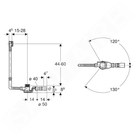 Geberit Accessoires - Garniture de vidage et de trop-plein pour baignoire, PushControl, longueur 280 mm, chrome 150.752.21.6