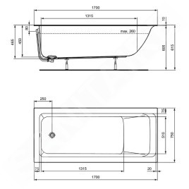 Ideal Standard Connect Air - Baignoire 1700x750 mm, blanc mat R0295V1