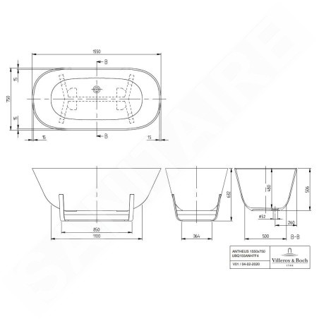 Villeroy & Boch Antheus - Baignoire en îlot 155x75 cm, blanc alpin UBQ155ANH7F400V-01