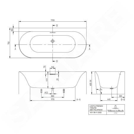 Villeroy & Boch Loop&Friends - Baignoire 170x75 cm, blanc alpin UBA170LOF9CS00V-01