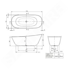 Villeroy & Boch Theano - Baignoire en îlot, 170x75 cm, SilentFlow, blanc alpin UBQ170ANH7F200TV01