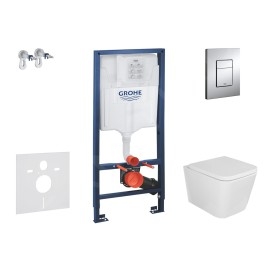 Grohe Rapid SL - Set de bâti-support, cuvette Arkas et abattant softclose, plaque de déclenchement Skate Cosmopolitan, chrome
