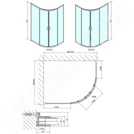 Polysan Easy Line - Paroi de douche quart de cercle, 1000 x 800 mm, aluminium/verre clair EL2915
