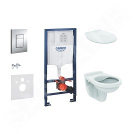 Grohe Rapid SL - Set d'installation pré-murale, cuvette Alpha avec abattant, plaque de déclenchement Skate Cosmopolitan, chrome