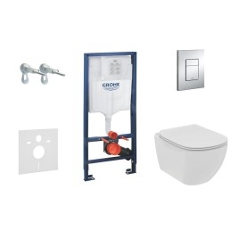 Grohe Rapid SL - Set de bâti-support, WC suspendu Rimless + abattant SoftClose Tesi, plaque de déclenchement Skate