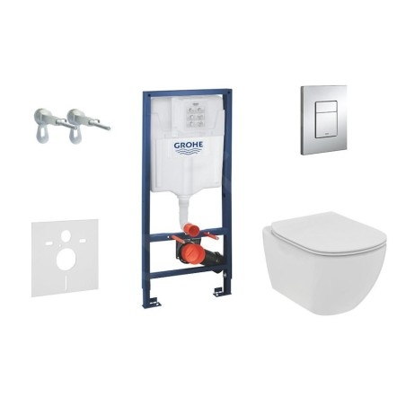 Grohe Rapid SL - Set de bâti-support, WC suspendu Rimless + abattant SoftClose Tesi, plaque de déclenchement Skate