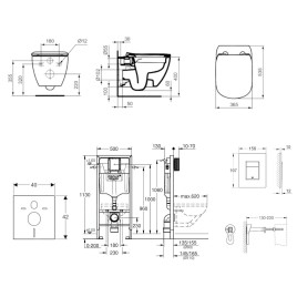 Grohe Rapid SL - Set de bâti-support, WC suspendu Rimless + abattant SoftClose Tesi, plaque de déclenchement Skate