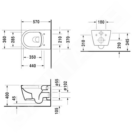 Duravit ME by Starck - WC suspendu avec abattant SoftClose, Rimless, avec WonderGliss, blanc 45290900A11