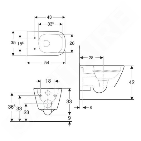 Geberit Smyle Square - WC suspendu, Rimfree, blanc 500.208.01.1