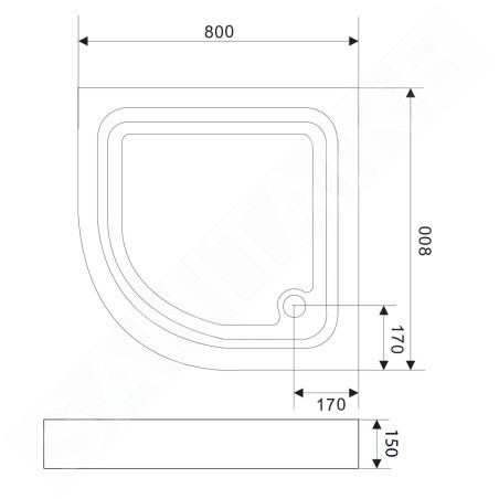 Aqualine Receveurs - Receveur de douche, autoportant, 800x800x150 mm, blanc BTTR80