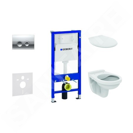 Geberit Duofix - Set d'installation pré-murale, cuvette Alpha avec abattant, plaque de déclenchement Delta21, chrome brillant