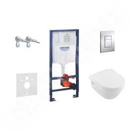 Grohe Rapid SL - Bâti-support pour WC suspendu + cuvette et siège Villeroy & Boch, plaque Skate Cosmopolitan, chrome 38528SET-KB