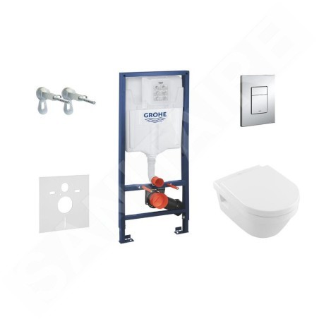 Grohe Rapid SL - Bâti-support pour WC suspendu + cuvette et siège Villeroy & Boch, plaque Skate Cosmopolitan, chrome 38528SET-KB