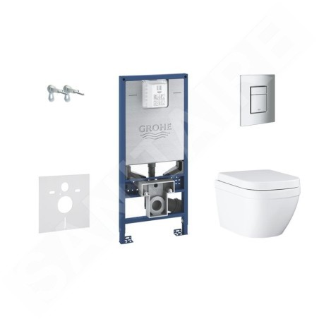 Grohe Rapid SLX - Ensemble bâti-support, cuvette de toilette, siège, plaque de déclenchement Skate Cosmopolitan S, Rimless,
