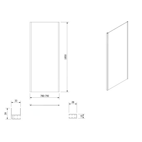 Aqualine Cabines de douche - Parois latéral Amadeo 800 mm, verre mat BRICK BTP80
