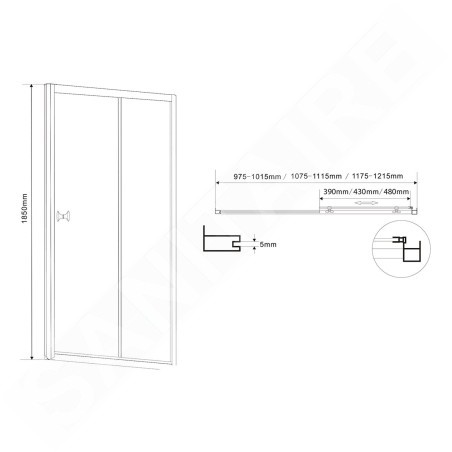 Aqualine Cabines de douche - Porte de douche coulissante 1000 mm, verre dépoli BTS100