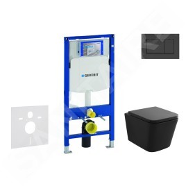 Geberit Duofix - Set de bâti-support, cuvette Arkas et abattant softclose, plaque de déclenchement Sigma30, Noir mat/noir