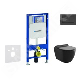 Geberit Duofix - Set de bâti-support, cuvette Gaia et abattant softclose et plaque de déclenchement Sigma30, noir mat/noir