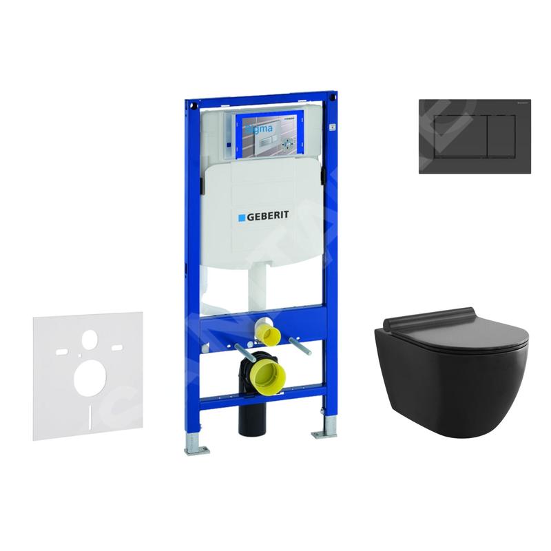 Geberit Duofix - Set de bâti-support, cuvette Gaia et abattant softclose et plaque de déclenchement Sigma30, noir mat/noir