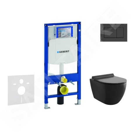 Geberit Duofix - Set de bâti-support, cuvette Gaia et abattant softclose et plaque de déclenchement Sigma30, noir mat/noir