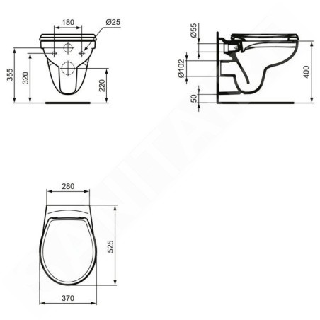 Ideal Standard Eurovit - WC suspendu, Rimless, blanc K881001