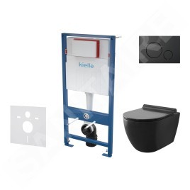 kielle Genesis - Set de bâti-support, cuvette Gaia, abattant softclose et plaque de déclenchement Gemini IV, noir mat 30505SS11