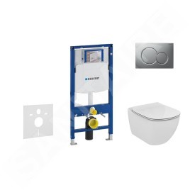 Geberit Duofix - Bâti-support pour WC suspendu avec plaque de déclenchement Sigma01, chrome mat + Ideal Standard Tesi - cuvette